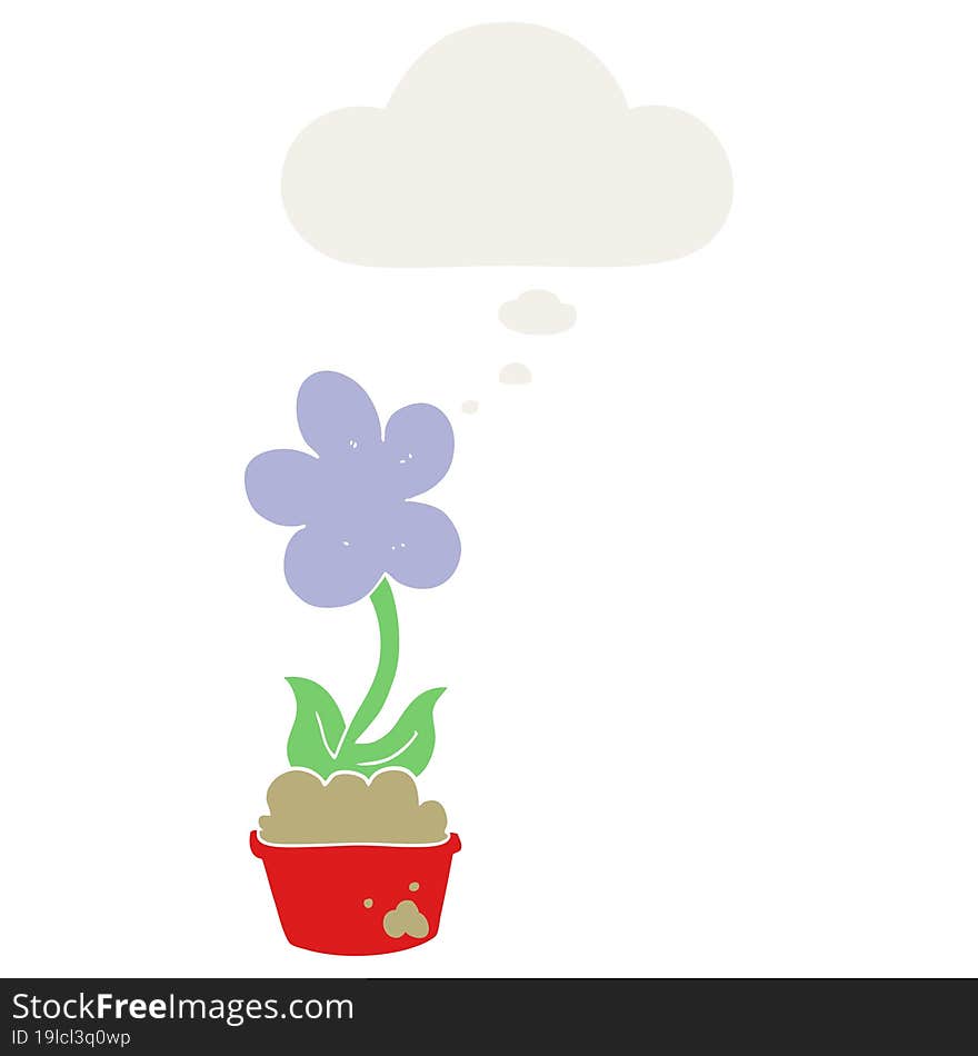 cute cartoon flower and thought bubble in retro style