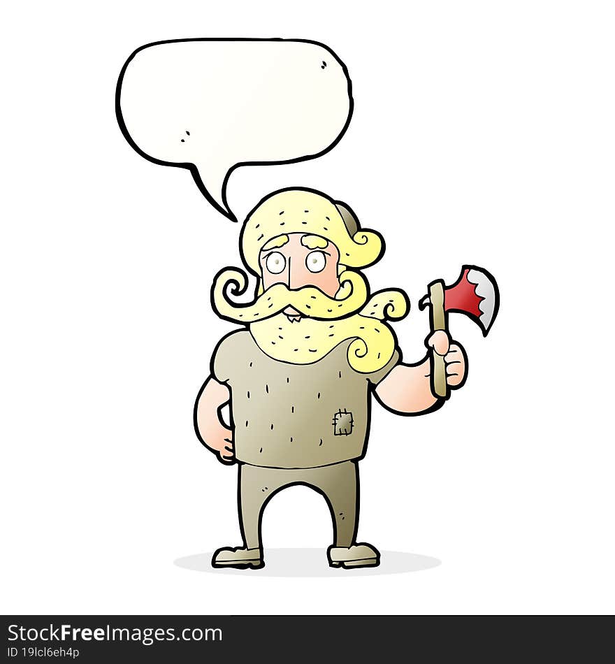 cartoon lumberjack with axe with speech bubble