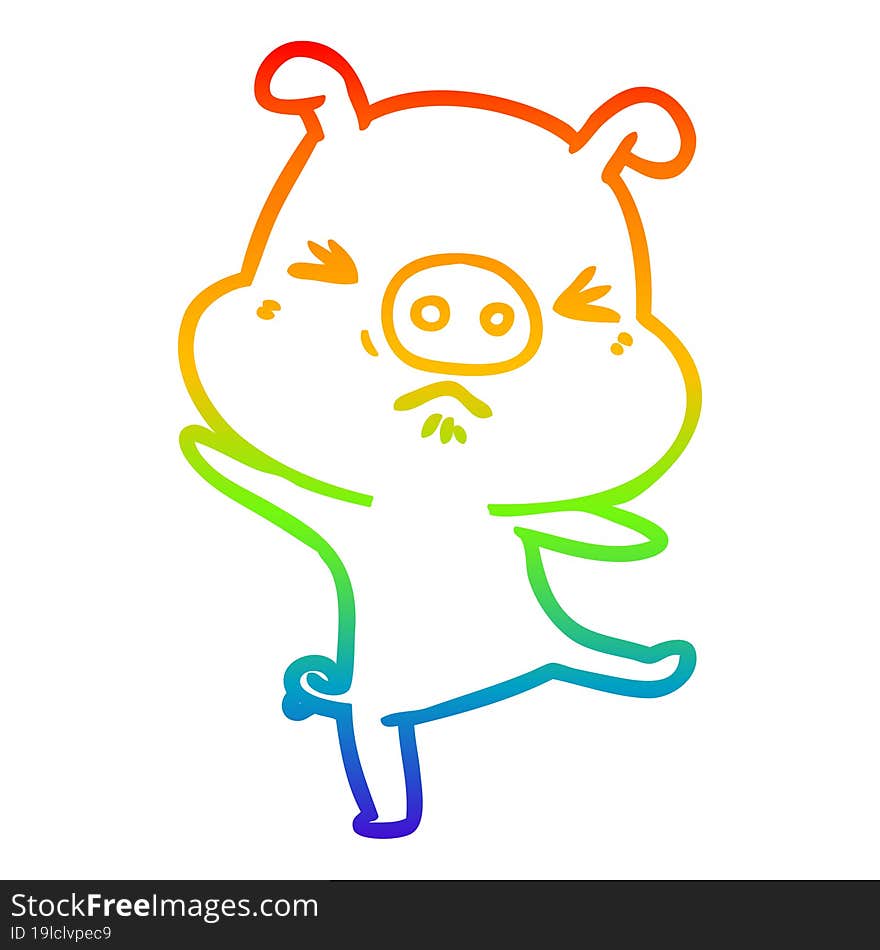 rainbow gradient line drawing cartoon furious pig