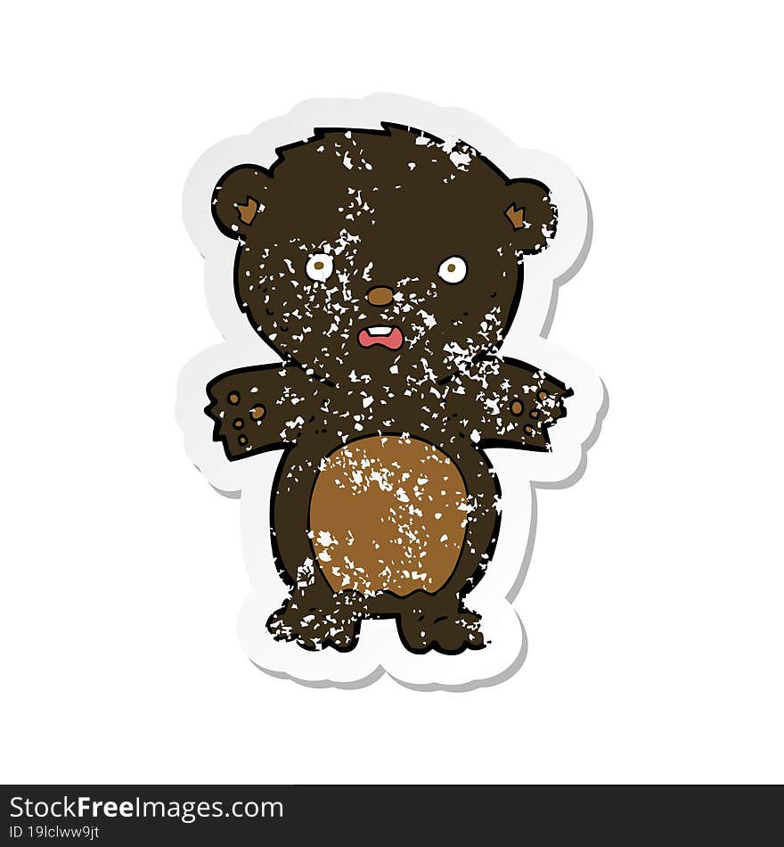 retro distressed sticker of a frightened black bear cartoon