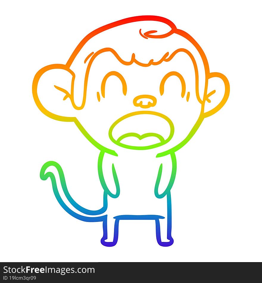 rainbow gradient line drawing yawning cartoon monkey