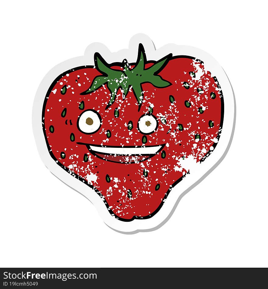 retro distressed sticker of a cartoon strawberry