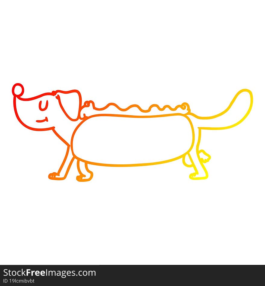 warm gradient line drawing cartoon hotdog