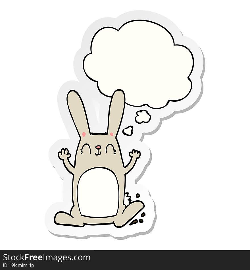 cartoon rabbit with thought bubble as a printed sticker