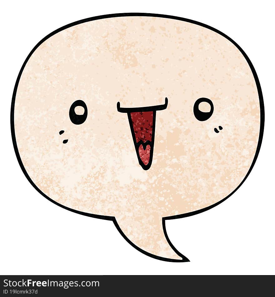 cute cartoon face and speech bubble in retro texture style