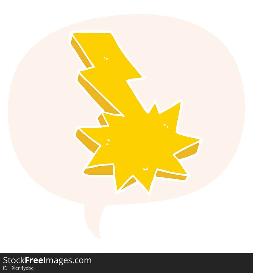 cartoon lightning strike and speech bubble in retro style