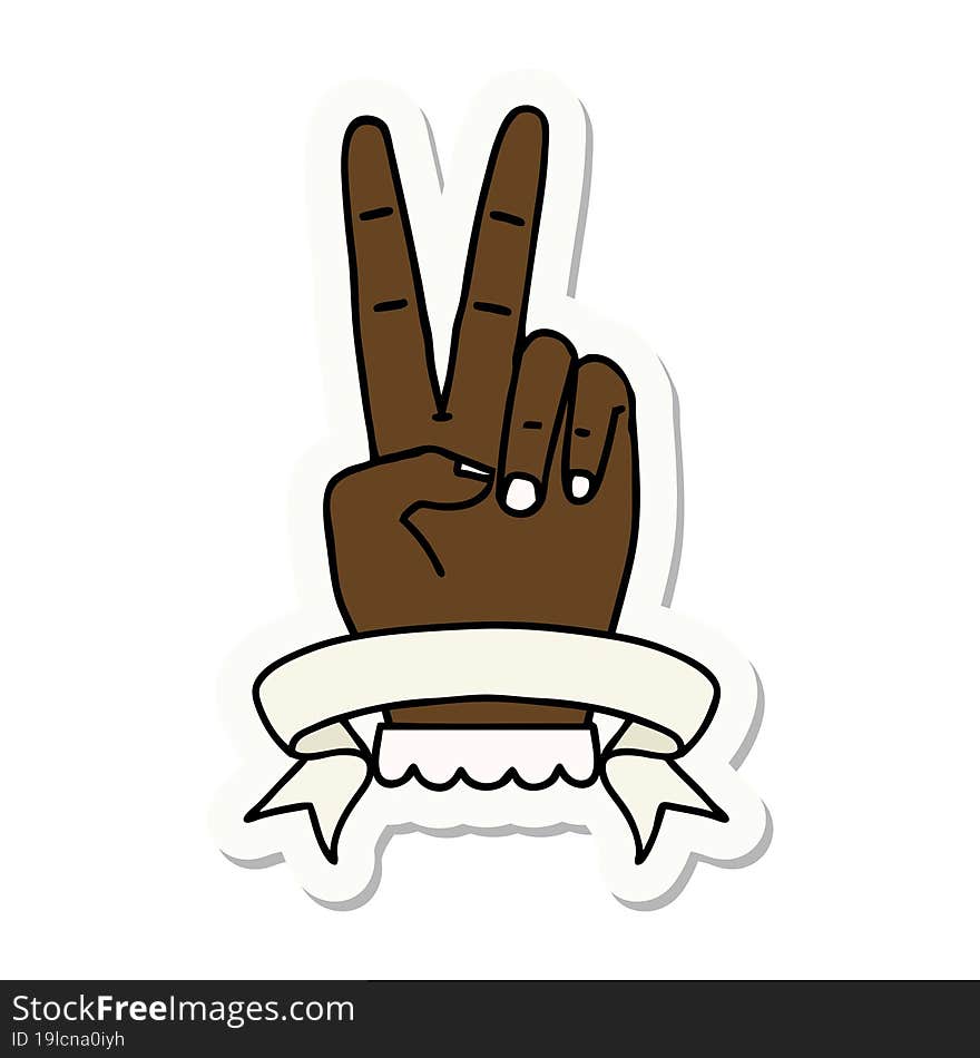 peace two finger hand gesture with banner sticker