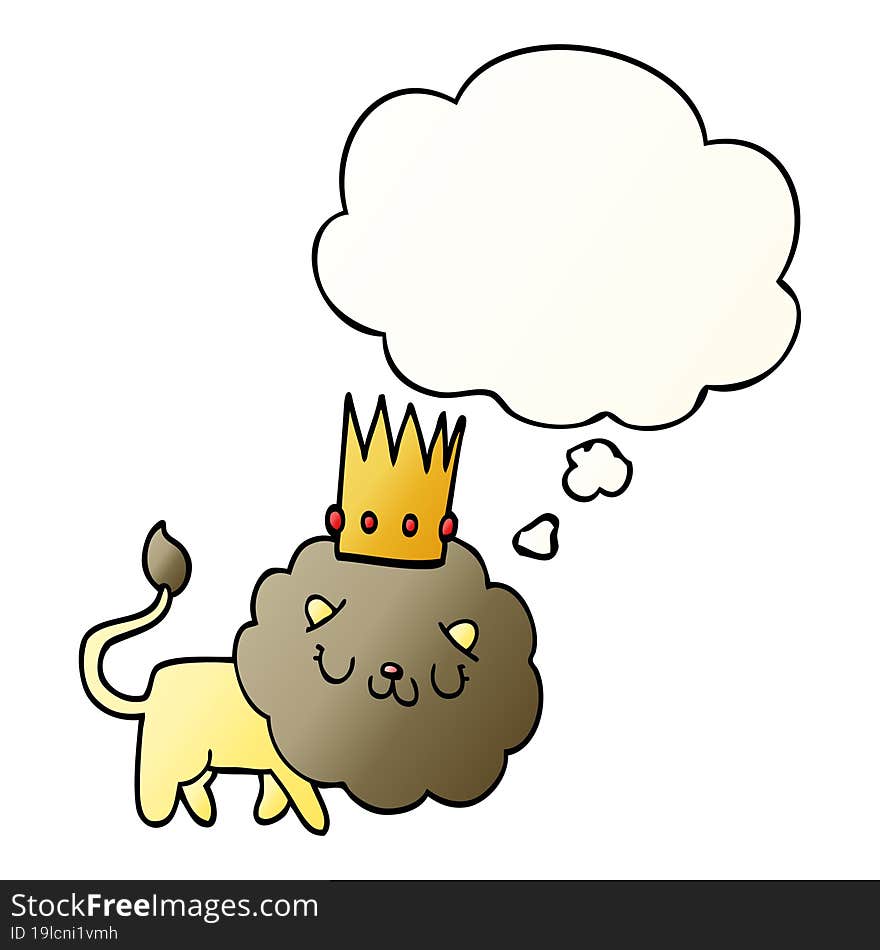 cartoon lion with crown and thought bubble in smooth gradient style