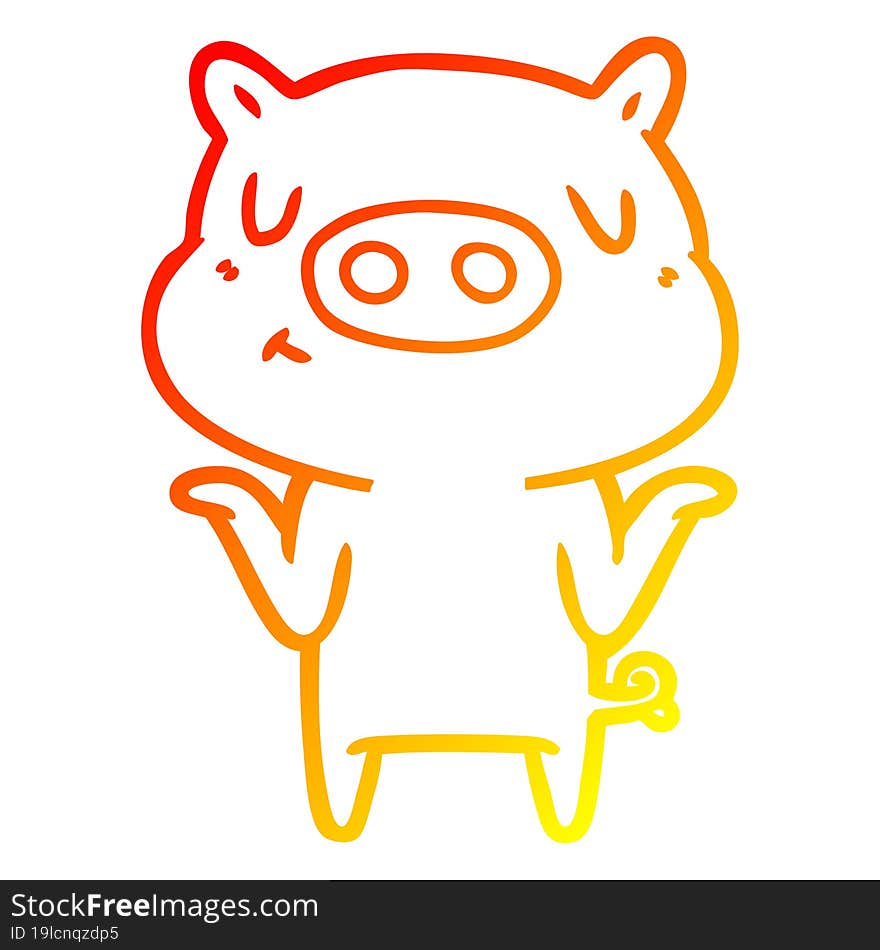 warm gradient line drawing cartoon content pig