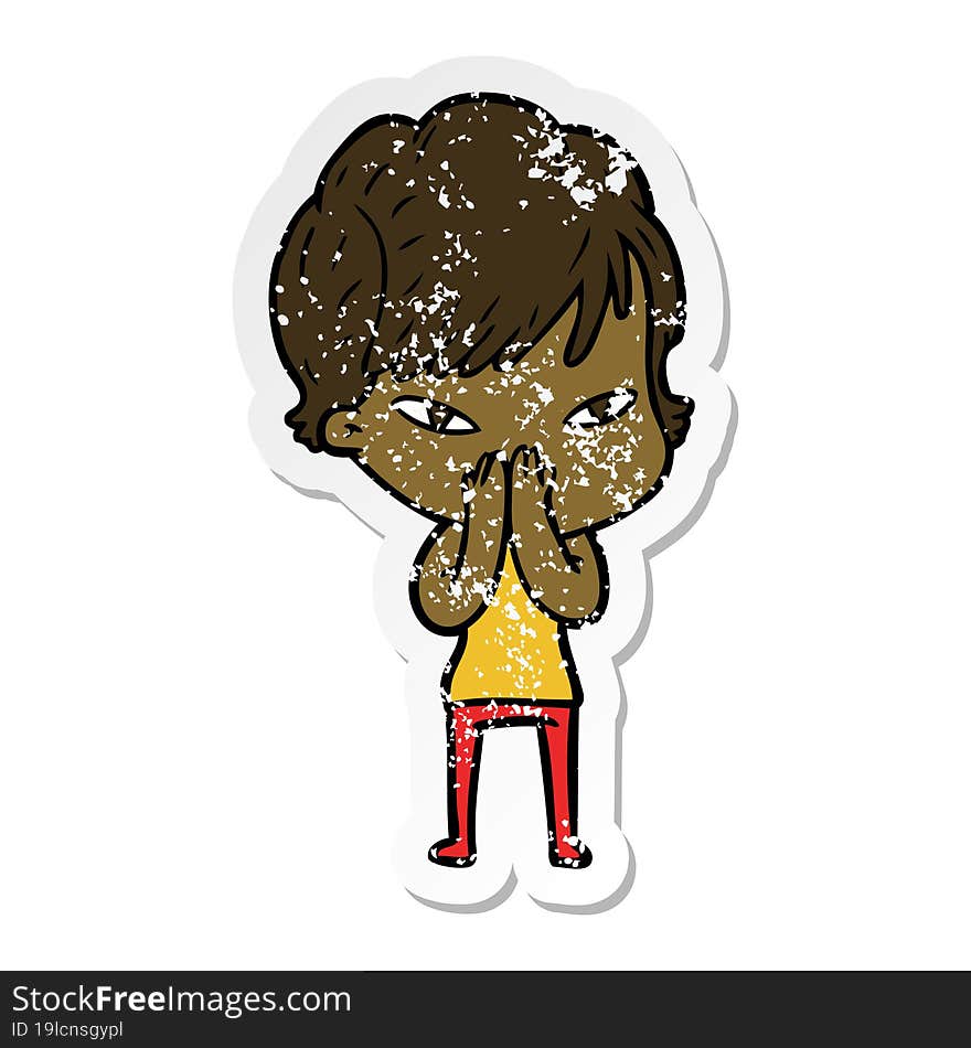 distressed sticker of a cartoon happy woman