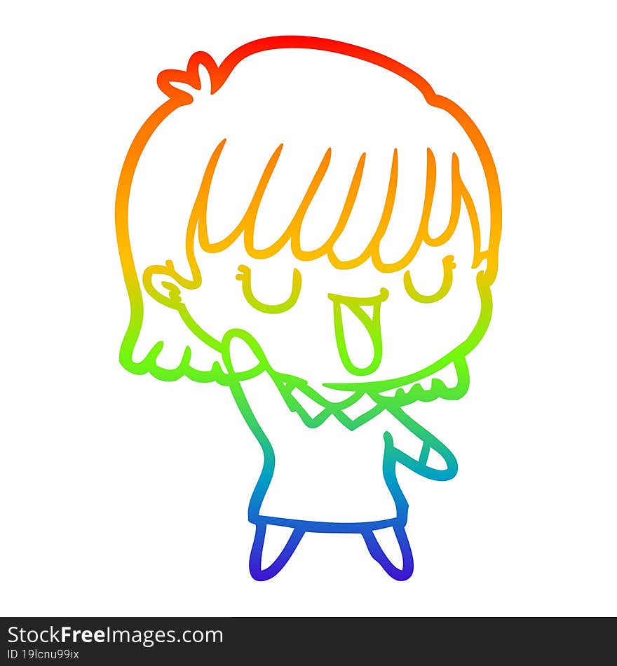 rainbow gradient line drawing of a cartoon woman