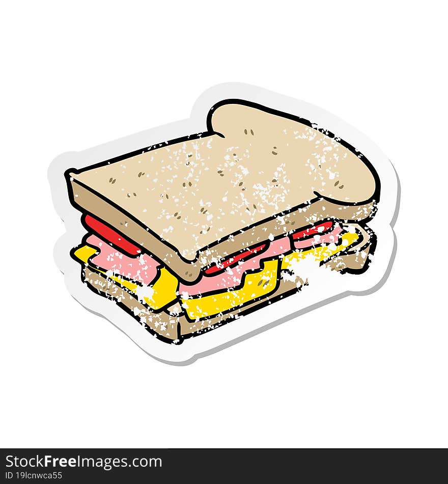 distressed sticker of a cartoon ham sandwich