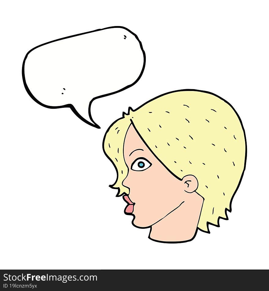 cartoon female face staring with speech bubble