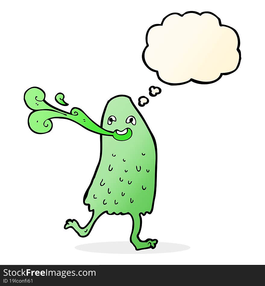 cartoon funny slime monster with thought bubble