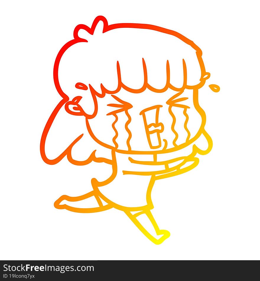 warm gradient line drawing cartoon woman in tears