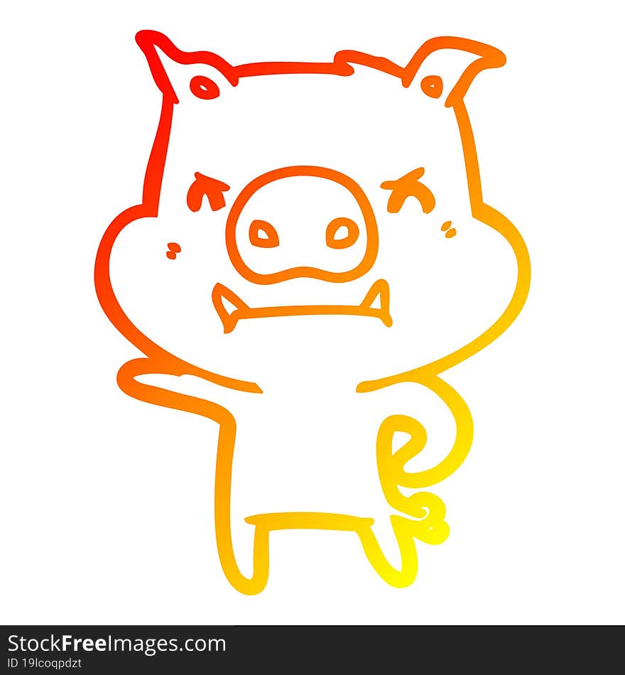 warm gradient line drawing angry cartoon pig