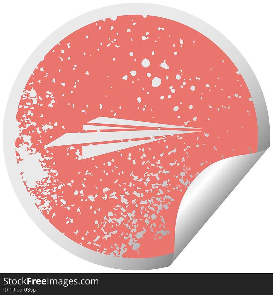 Distressed Circular Peeling Sticker Symbol Paper Aeroplane