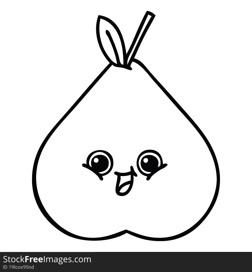 line drawing cartoon of a green pear