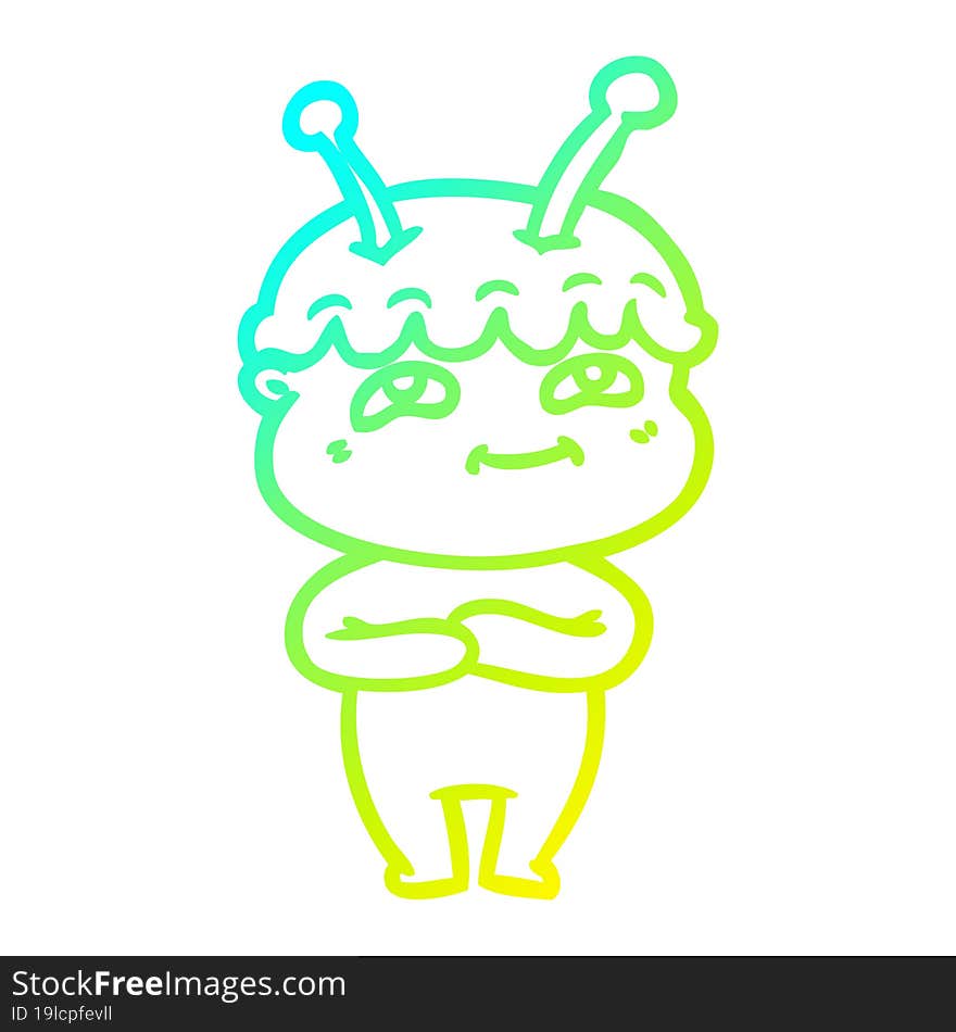 cold gradient line drawing friendly cartoon spaceman