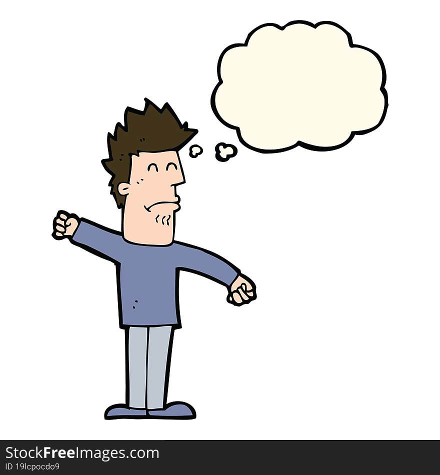 cartoon stressed man with thought bubble