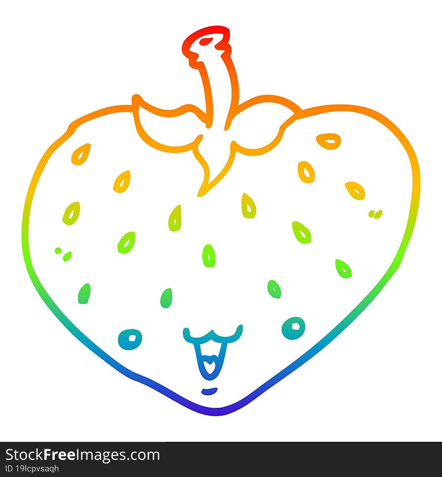 rainbow gradient line drawing of a cartoon strawberry