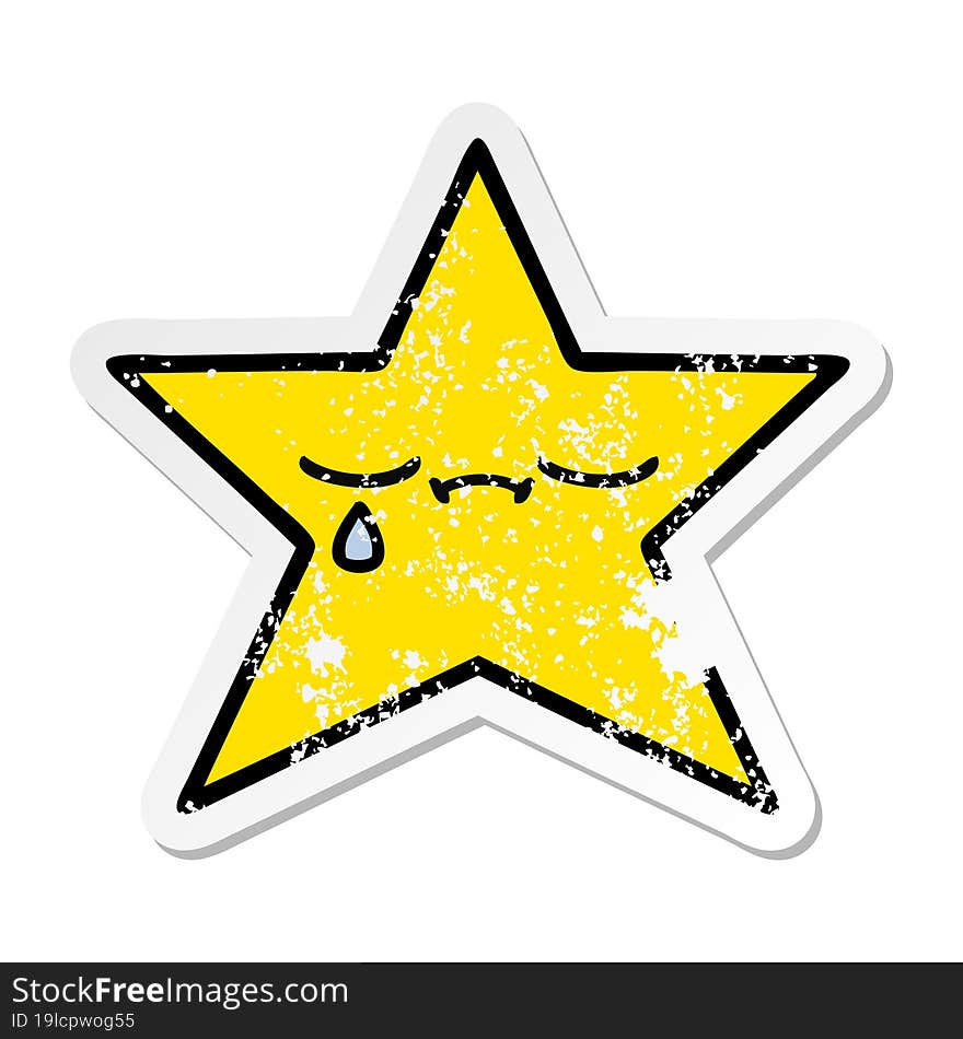 distressed sticker of a cute cartoon gold star