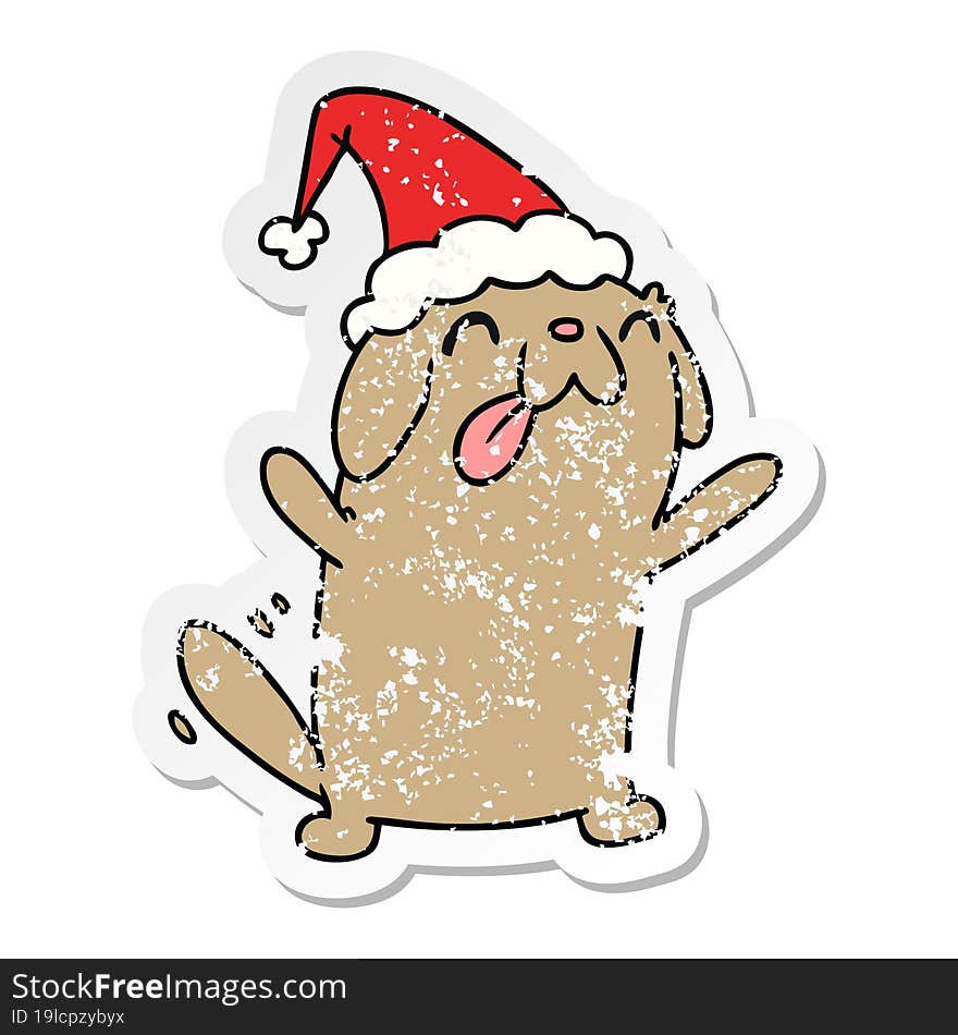 christmas distressed sticker cartoon of kawaii dog