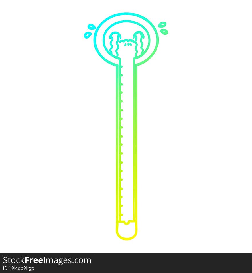 Cold Gradient Line Drawing Cartoon Thermometer Crying