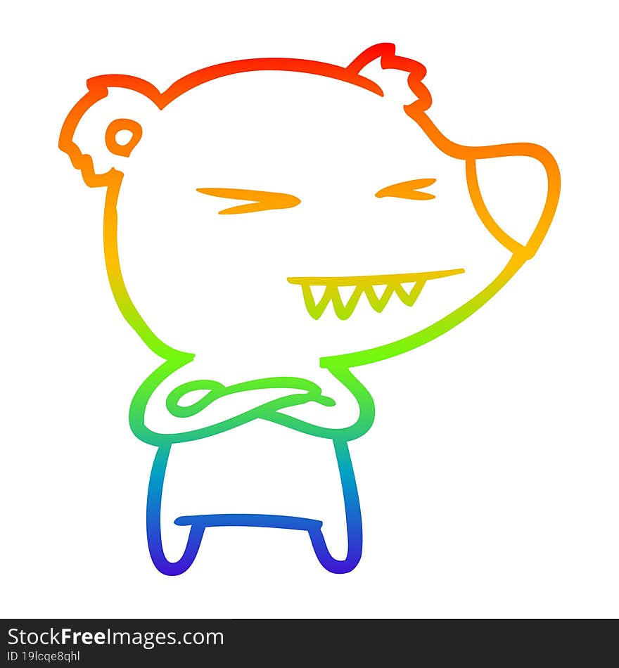 Rainbow Gradient Line Drawing Angry Polar Bear Cartoon With Folded Arms