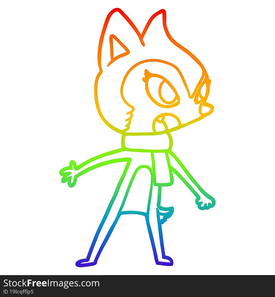 rainbow gradient line drawing of a cartoon chipmunk wearing scarf