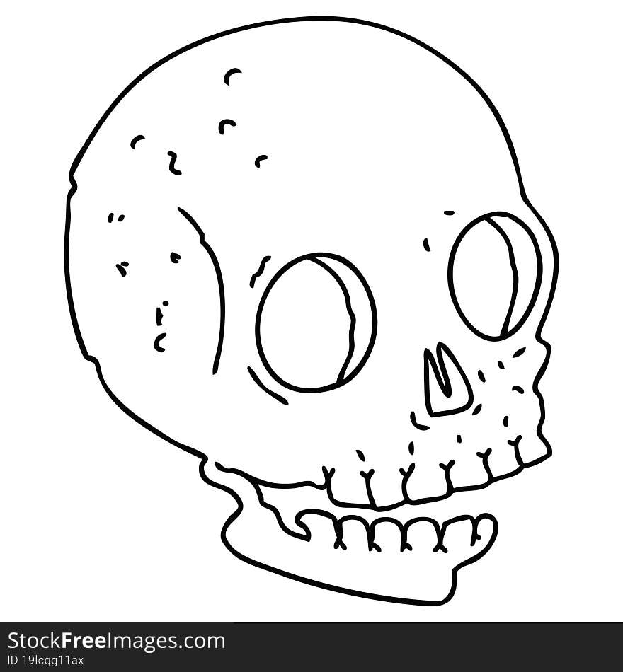 quirky line drawing cartoon skull