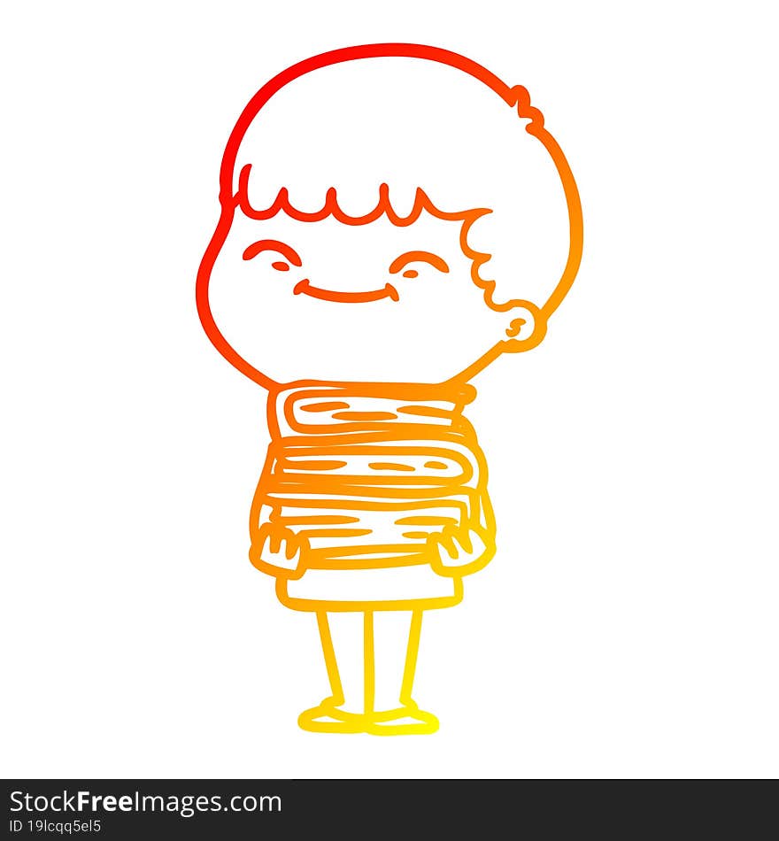 Warm Gradient Line Drawing Cartoon Happy Boy With Books