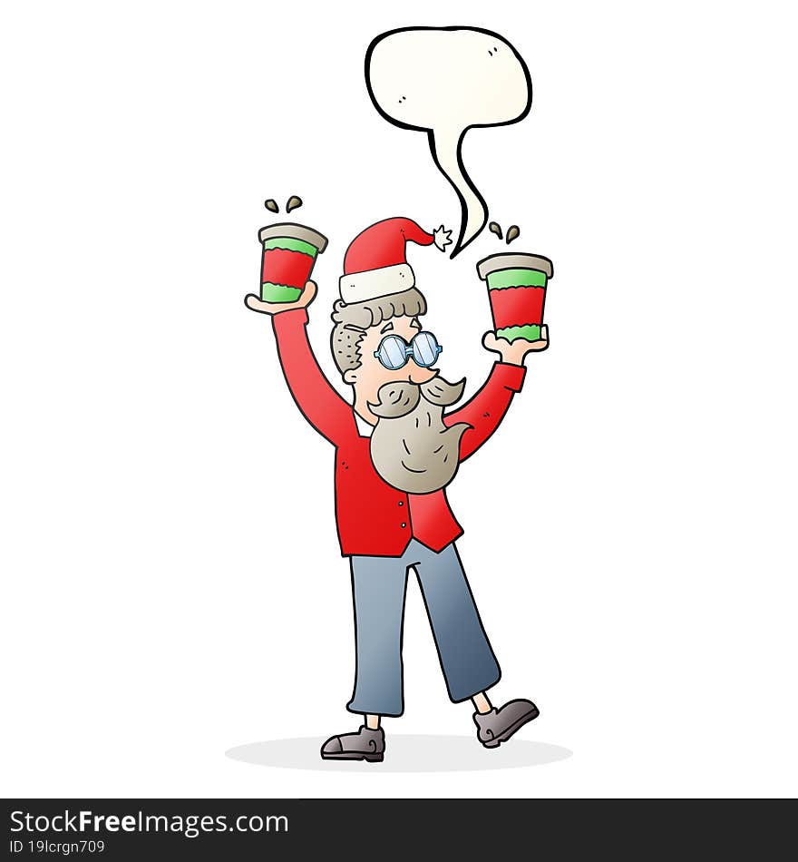 Speech Bubble Cartoon Man With Coffee Cups At Christmas