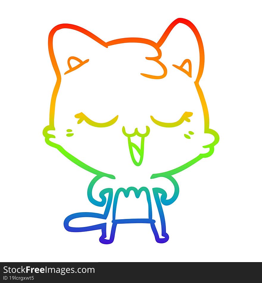 rainbow gradient line drawing of a happy cartoon cat