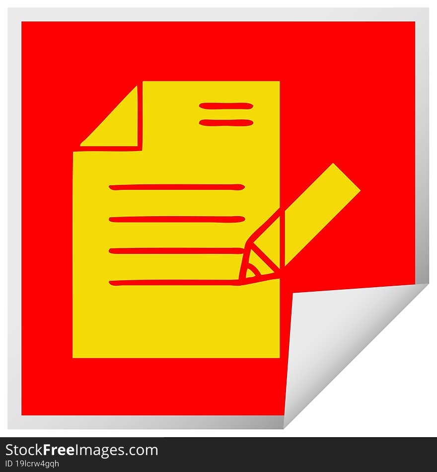 square peeling sticker cartoon of writing a document