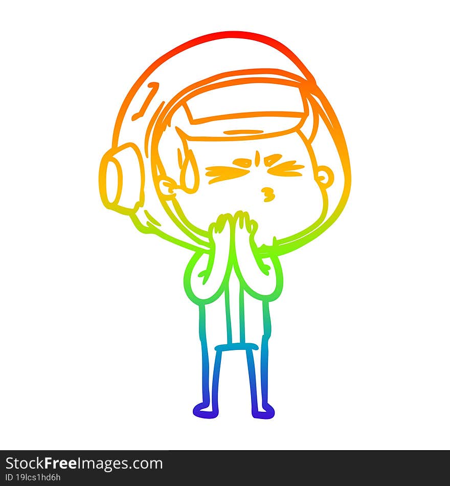 rainbow gradient line drawing cartoon stressed astronaut