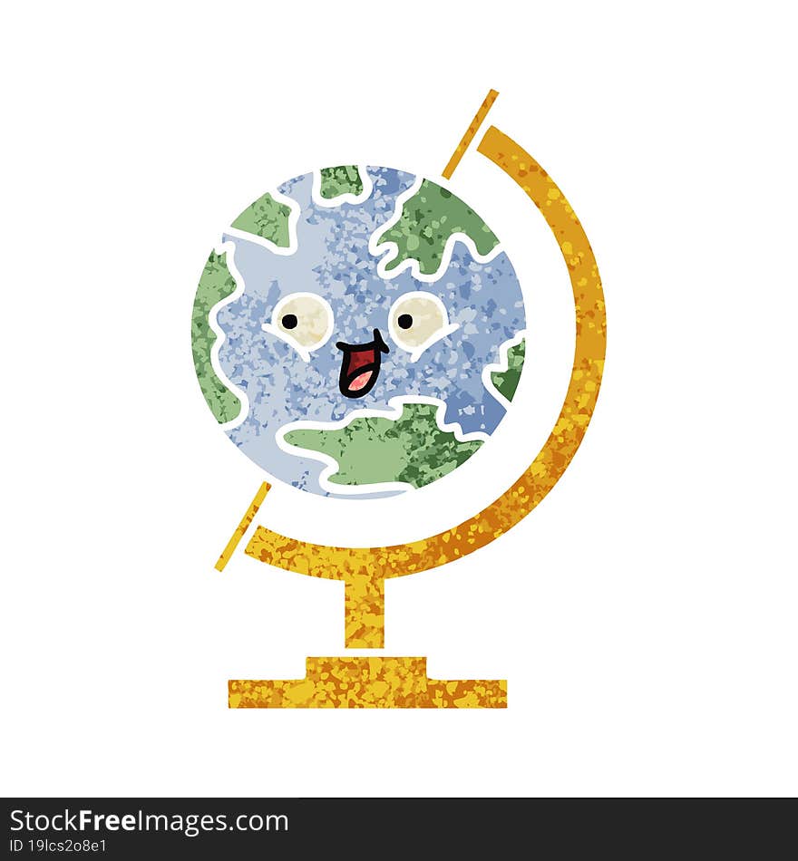 retro illustration style cartoon of a globe of the world