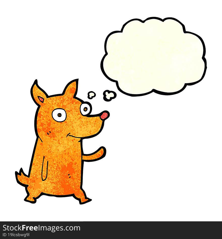 cartoon little dog waving with thought bubble