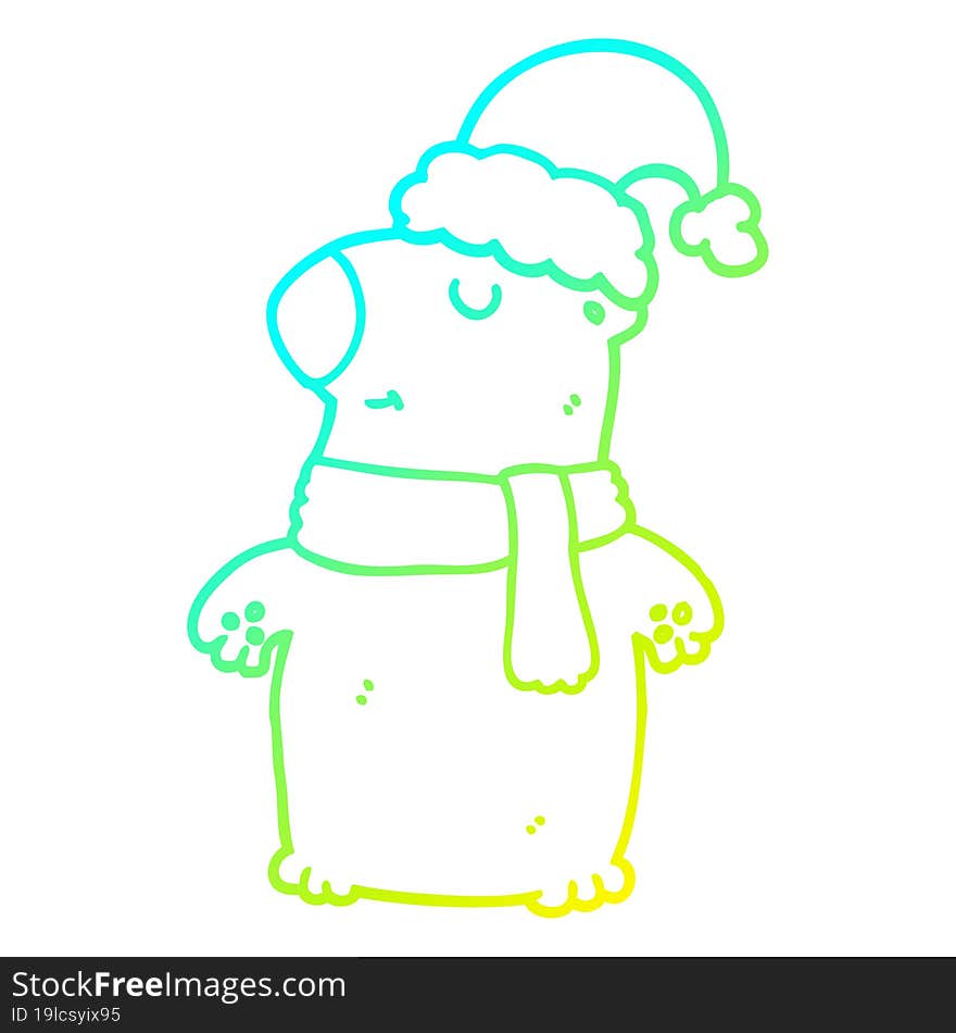 cold gradient line drawing of a cute cartoon christmas bear