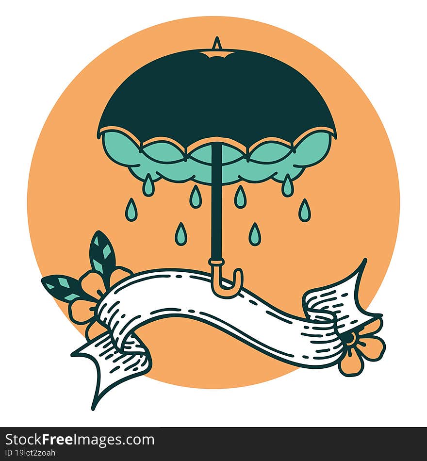 icon with banner of an umbrella and storm cloud