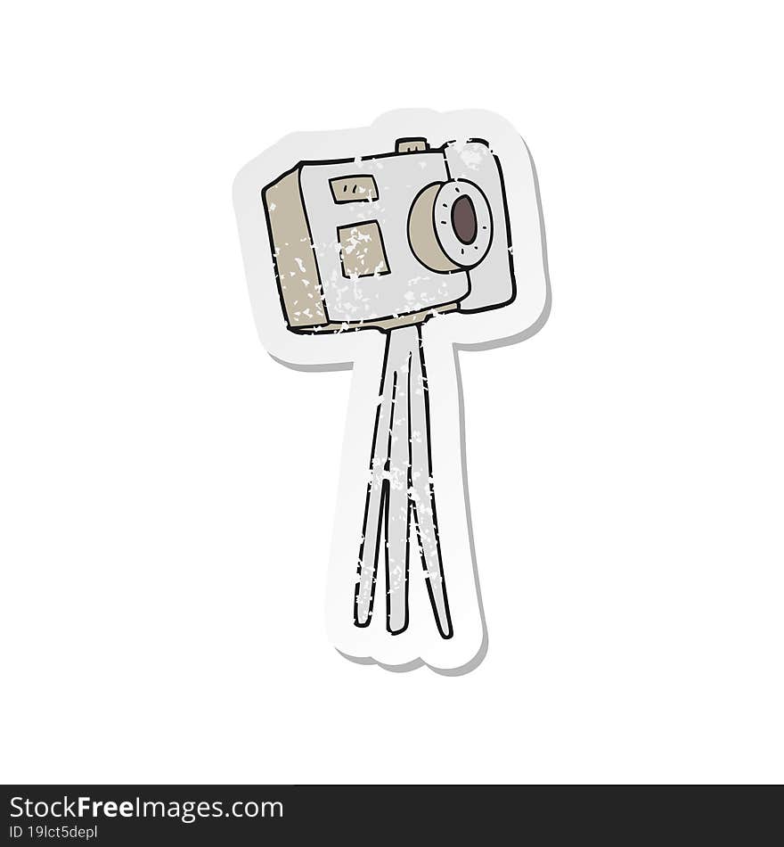 Retro Distressed Sticker Of A Cartoon Camera On Tripod