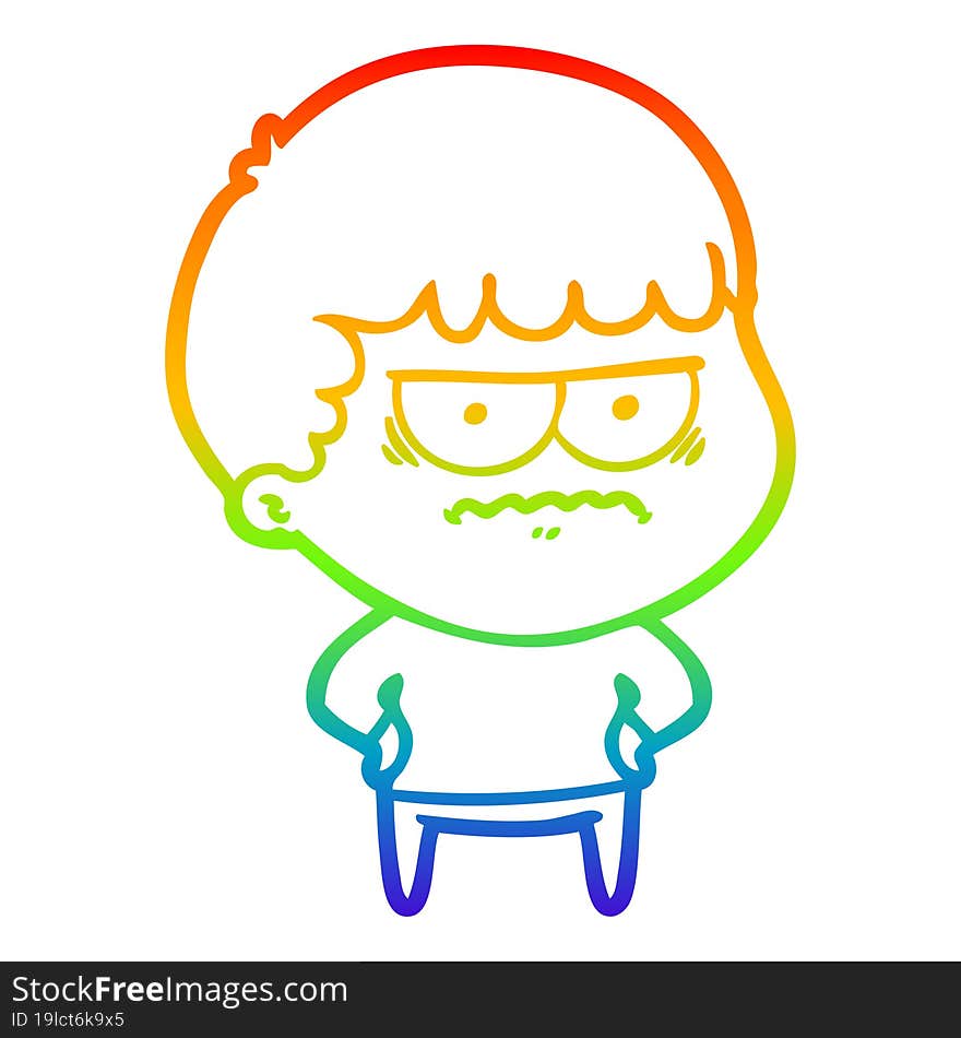 rainbow gradient line drawing cartoon annoyed man