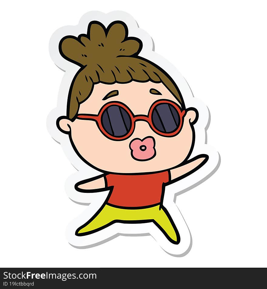 sticker of a cartoon dancing woman wearing sunglasses