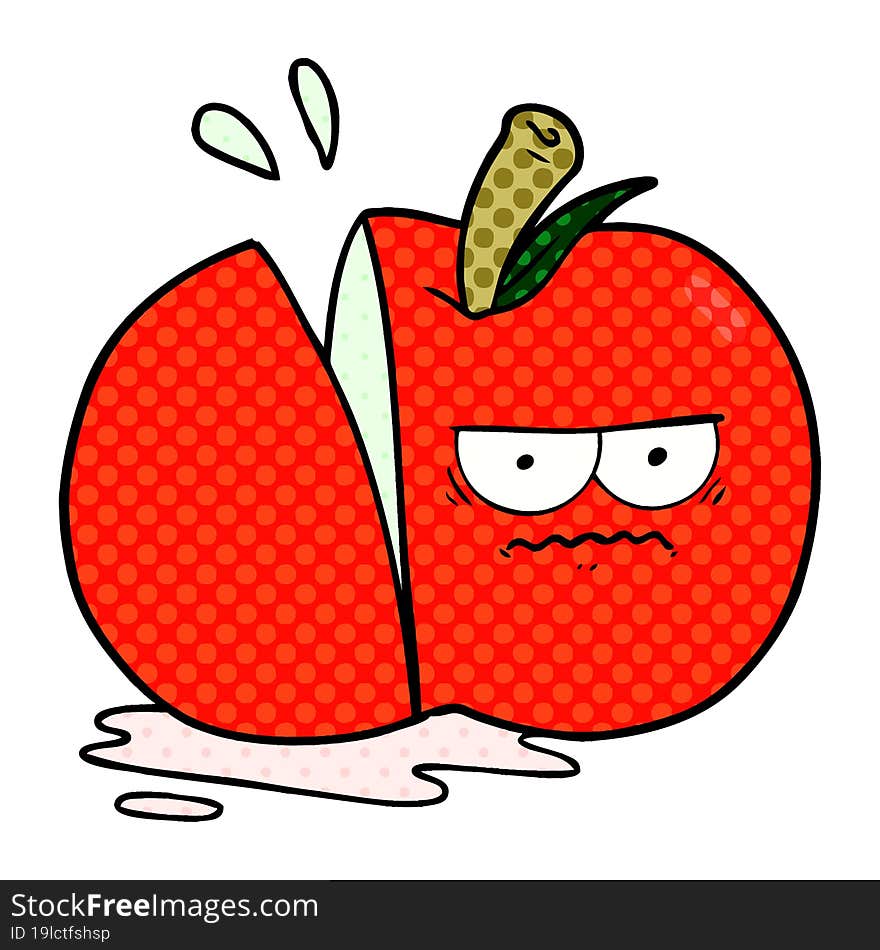 cartoon angry sliced apple. cartoon angry sliced apple