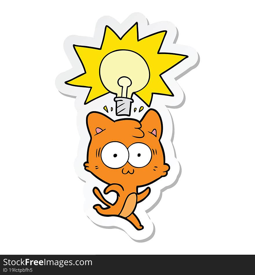 Sticker Of A Cartoon Cat With Idea