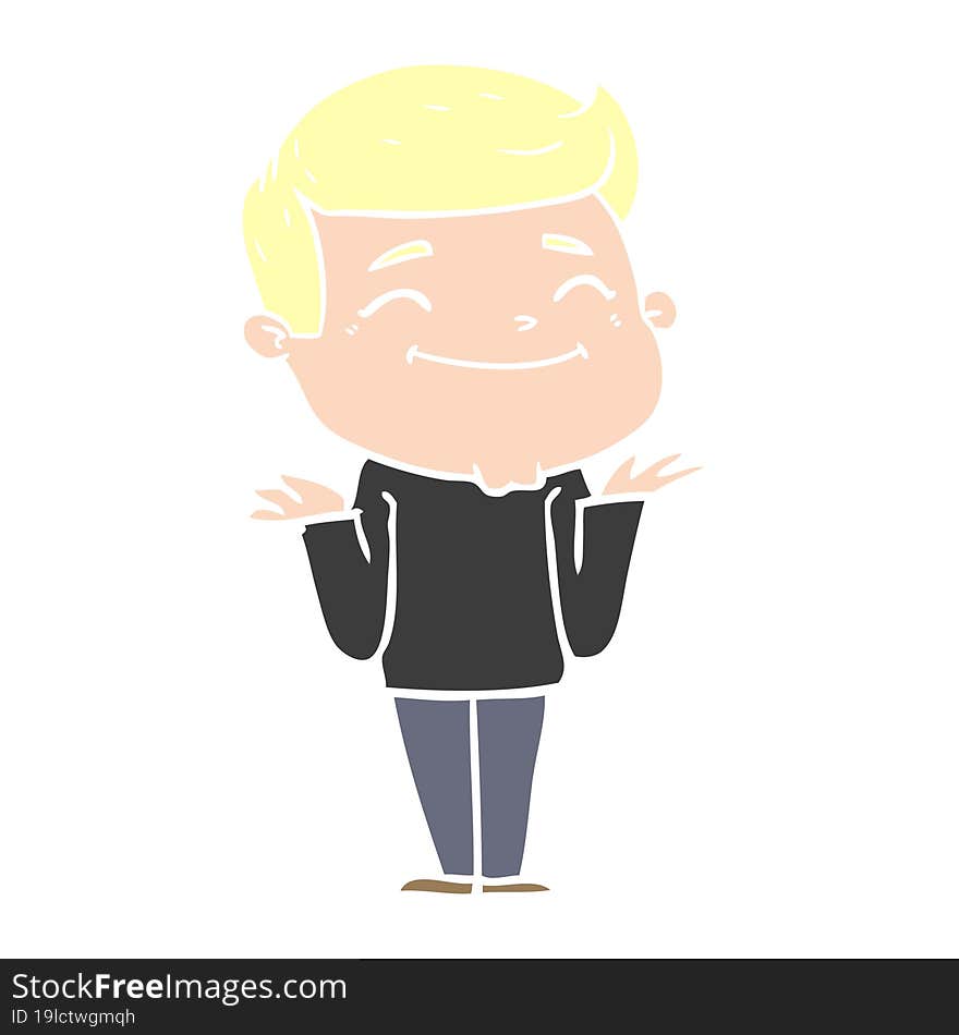 happy flat color style cartoon man shrugging