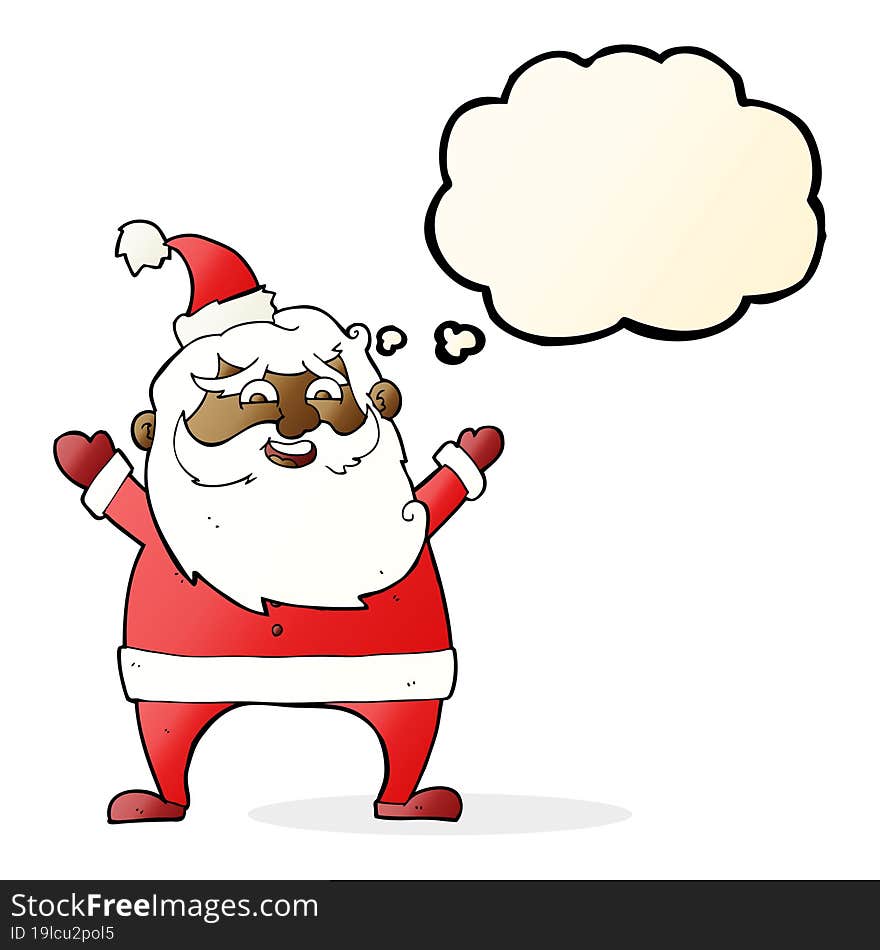 jolly santa cartoon with thought bubble