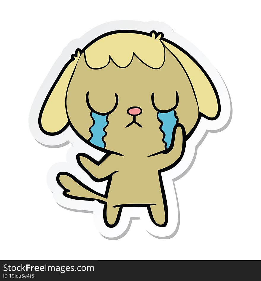 Sticker Of A Cute Cartoon Dog Crying