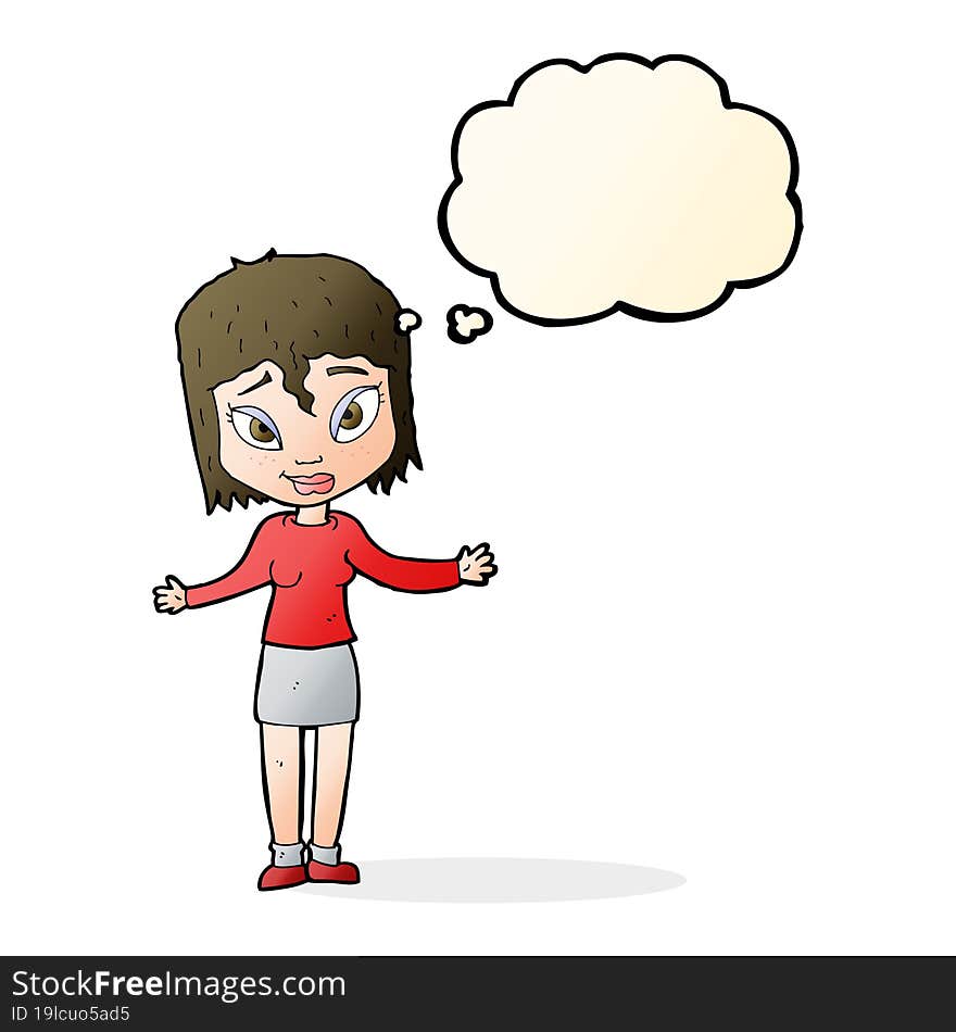 Cartoon Woman Shrugging Shoulders With Thought Bubble