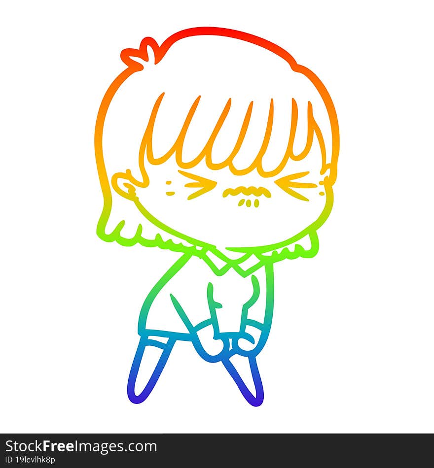 rainbow gradient line drawing annoyed cartoon girl